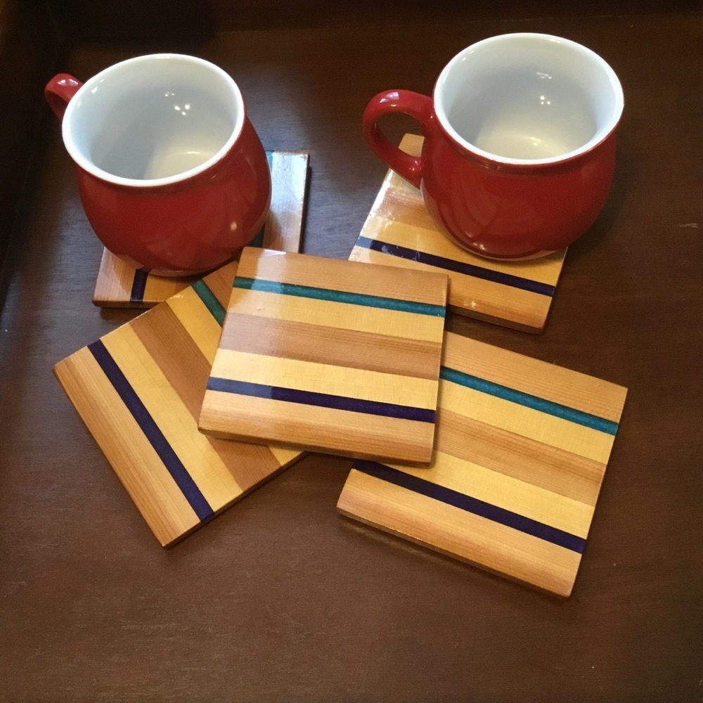 Multicolor Wooden Coaster Set - Picture 3 of 6